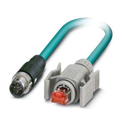 Phoenix Contact Ethernet Cordset; NBC-MSD/10.0-93E/R4MC SCO; M12 to RJ45 Clip Locking; CAT5; Male Straight to Male Straight; 4-Pin; 10m PUR Cable